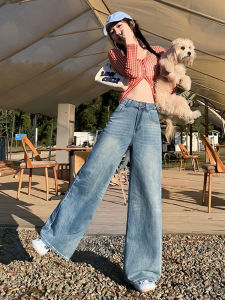 Fashionable High Waist Straight Leg Jeans Casual Versatile Wide Leg Pants Light Color Long Trousers for Women Spring Summer New Arrival