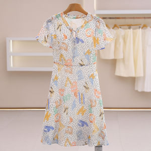 Dotted Pattern Letter Design Tie-waist Slim Fit Dress