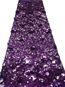 OLEVO | OLEVO Luxury Purple African Mesh Lace Fabric Embroidery Sequins French Tulle Lace For Nigerian Wedding Party Dress 5Yards AT3070