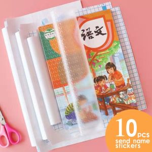 10Sheets Book Cover Transparent Self-adhesive Frosted Book Film Primary And Secondary Textbook Protective Cover with 10Pcs Name Stickers