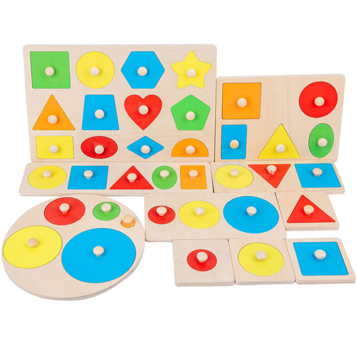 Montessori Colorful Wood Knob Puzzle Peg Board Geometric Shape Match ...