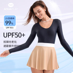 AquaPlay womens new long sleeved sunscreen backless one-piece swimsuit looks slim and quick drying surfing and diving suit for outdoor sports