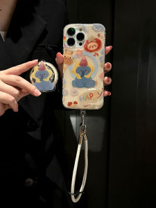 Magnetic Absorption Silicone Phone Case with Lanyard Cute Animal Party Design for  13 14 15 pro Max Anti-Fall Protection