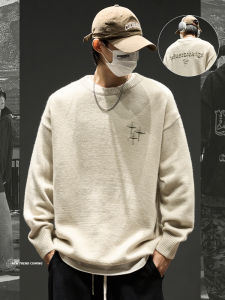 เสื้อสเวตเตอร์ถักชายฤดูหนาวสไตล์อเมริกัน เสื้อชั้นในลายปัก ทรงหลวม คอกลม แขนยาว แฟชั่นสตรีท เสื้อผ้าทำงาน