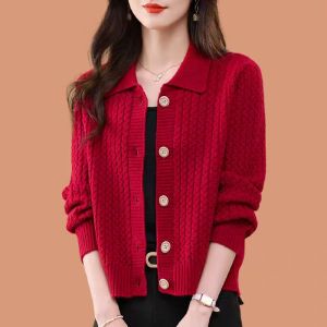 Girls Autumn Spring Turn-down Collar Woolen Sweater Jacket Short Loose Fit Single Button Fastening Long Sleeve Base Coat Outerwear