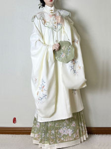 Original Ming Dynasty Hanfu Yue Girl Cute National Style Stand Collar Shirt Cloud Shoulder Embroidery One-Piece Horse Tail Skirt