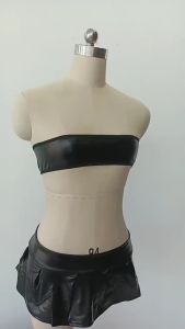 ชุดคอสเพลย์ ชุดเซ็กซี่ สายฝอ ชุดหนังเซ็กซี่ เกาะอก+กระโปรงหนัง POLE Dance