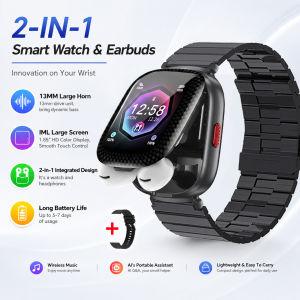 2-in-1 Smart Watch with Bluetooth Earbuds HD Stereo Sound Wireless Calling AI Assistant Fitness Tracker for Android iOS 2026