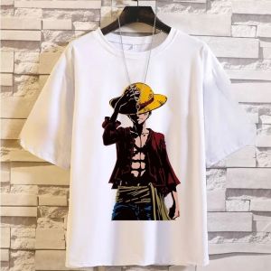 Bandai | ONE PIECE Anime Luffy Printed Cotton T-shirt 2026 Mens and Kids Summer New American Hip Hop Loose Casual Parent Child Top