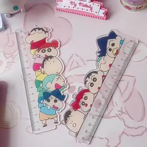 Bandai | 2Pcs Crayon Shin‑chan Anime Figures 15cm Acrylic Straight Ruler Student Measuring Drawing Drafting Stationery for School Office