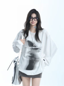 [Sitting in the Mountains] Abstract Printing Stylish Niche Style Long Sleeves T-Shirt Female Ins Couple Loose round Neck Sweatshirt Tide