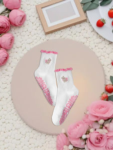 European size 36-43， 1 Pair Knitted Embroidered Yoga Fitness Pilates Sports Silicone Non slip Bottom Womens Middle Socks