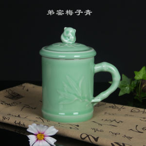 Office Ceramic Blue Porcelain Tea Cup with Lid Panda Design Ceramic Mug Ice Crack Tea Cup Personal Tea Brewing Cup Mark Cup