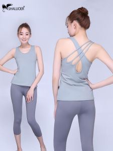 ชุดโยคะสำหรับผู้หญิง ชุดออกกำลังกาย ชุดฟิตเนส ระบายความชื้นได้เร็ว ชุดสองชิ้น แขนกุด ไม่มีเสื้อชั้นใน ชุดโยคะสุดหรู
