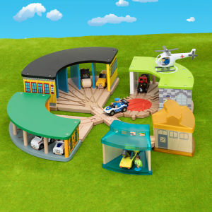 Magnetic Wooden Train Garage Station Compatible with Mitu Wooden Tracks Brío Toy Accessories Miniature House for Children