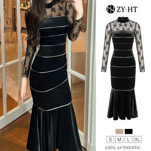 ZY.HT EraVogue Womens Dresses Black Dresses Long Sleeve Dresses Fishtail Dresses Velvet Dresses High-class Dresses Wedding Dresses Evening Dresses Vintage Dresses 20800