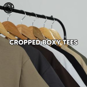 COLLAB by Inspi Plain Boxy Cropped Oversized Tshirt for Men & Women Loose Fit Plus Size Trendy Tops Collection Daily Streetwear