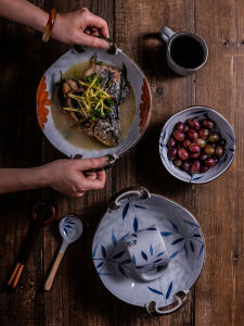 Japanese Style Ceramic Plate Double Ear Dish Creative Personalized Irregular Shape Fruit Cold Dish Cake Pastries Heart Plate