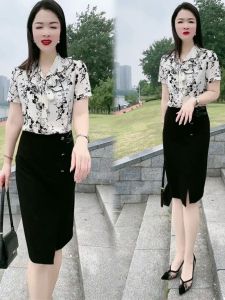 Elegant Fashionable Womens Summer New Style Shawl Collar Asymmetrical Hem Midi Dress Polyester Fiber Short Sleeve Eighteen Pants