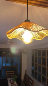 Lotus Leaf Bamboo Pendant Modern Retro Creative Adjustable Hanging Drop Light for Balcony Bedroom Dining Room Bar Counter Coffee Shop