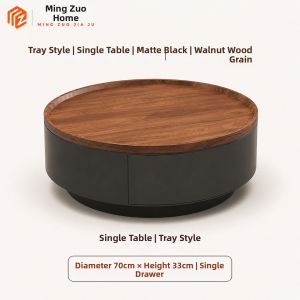 MINGZUO | Retro Style Round Solid Wood Coffee Table for Small Spaces