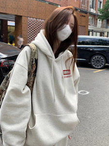 Womens Hooded Pure Cotton Sweatshirt Thin Large Size Loose American Style Spring Autumn Top Coat Black White Hundred Percent