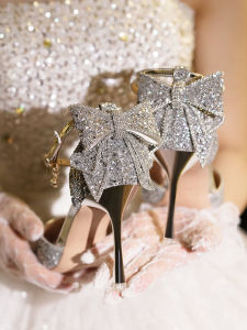 Womens Stiletto Heel High Heels Plus Size 41-44 Plus Size Ladies Strap Sandals Womens Butterfly Fancy Silver Wedding Dress Womens Shoes