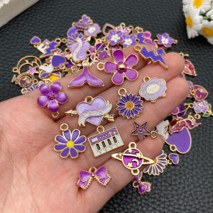 20/50/100pcs Purple Oil-Dipped Charm Assortment (Random Mix) - DIY Craft Supplies for Handmade Earrings Bracelets Necklaces