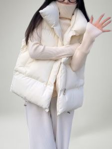 Womens Puffer Jacket Vest Thick Warm Cotton Outerwear Loose Fit Versatile plus Size Trendy Zipper Closure Solid Color