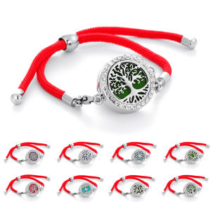 New Red Leather Aromatherapy Bracelet Essential Oil Diffuser Rhinestone Perfume Locket Bracelet Women Charm Aroma Jewelry