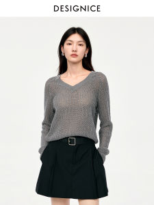 DESIGNICE | Loose V-neck New Autumn Commuter Style Pearl Embellished Knitwear