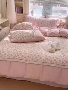 French Romantic Style Pre-washed Lace Bedding Set Duvet Cover Set Pillowcase Quilt Cover Hypoallergenic Fade Resistant