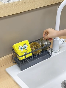 Kitchen Storage RackSink Cloth Drying Rack Faucet Dishwashing Detergent Steel Wool Sponge Organizer