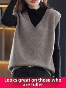 Soft Woolen Womens Vest Spring New Style V-neck Sleeveless Knitted Sweater Top Fashionable Outerwear Base Layer