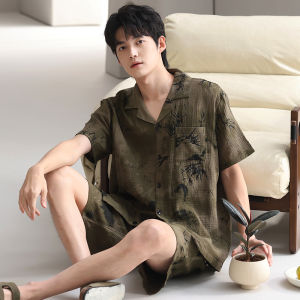 Bộ đồ ngủ nam MiiOW làm bằng vải cotton tay ngắn quần short thoải mái