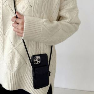 szhaiyu | Luxury Leather Wallet Phone Case With Crossbody Lanyard For iPhone 18 17Air 16E 16 15 14 13 12 11 Pro Max With Card Holder Strap