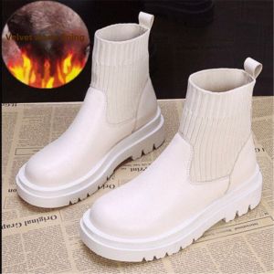 Womens Martin Boots Britsh Style Fleece Lined Elastic Socket Boots Short Fashion Boots Winter Season Mid-Calf Boots