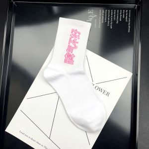 Original Pink Letter Cotton Socks Womens Mid-Calf Sports Thin Summer Street Style Long Tights Breathable Moisture Wicking