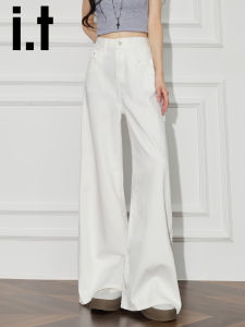 American Retro Wide Leg Denim Jeans Women High Waist Straight Loose Slimming Floor-Length Pants Casual Style Standard Fit