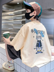 Cool Letter Rabbit Print Cotton T-Shirt for Boys Short Sleeve Loose Fit Fashionable Top Korean Style Summer Shirt for Kids