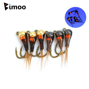 Bimoo 6pcs #16 Barbed Epoxy Body Jig Nymph Fly Pheasant Tail Fast Sinking Wet Euro Nymph Fly Trout Panfish Grayling Fishing Lure