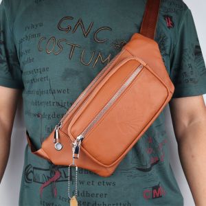 Genuine Leather Waist Packs Travel Fanny Pack man chest Bag leisure oblique satchel leather wallet phones pack