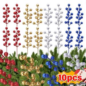 4/10PCS Christmas Glitter Gold Powder Berries 22cm Artificial Foam Berry Branches DIY Christmas Tree Garland Decorations Holiday Christmas Party Home Decoration Accessories