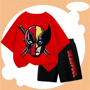 Hot Toys | Cartoon Drip Deadpool Print Kids Cotton T Shirt Shorts 2 Pieces Set Boys Girls 2026 Summer Casual Outfit Tshirt Suit