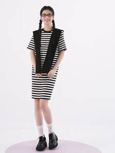 SEIFINI | Slimming Age-Defying Black and White Striped Hooded Cape Dress