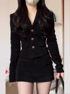 Đầm Mini Ôm Vừa Vặn Thời Trang Mùa Thu Cho Nữ Đầm Công Sở Cổ Chữ V Dài Tay Màu Trơn Cạp Cao Hai Mảnh Đầm Dự Tiệc Sinh Nhật