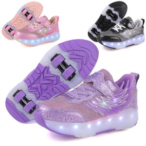 Boys Girls Roller Shoes LED Light Up Skateboarding Shoes Children Roller Skate Casual Sports Shoes USB Charging Kids Sneakers