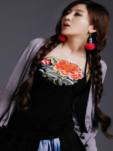 Summer Vintage Embroidered Modal Cotton Strap Vest Womens Style Necktie Two-Way Wear Short Fit Commute Cotton Blend Top