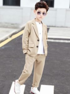 Childrens Casual Tailored Suit Set Boys Spring Autumn Stylish Little Blazer British Style Reading Host Flower Girl Dress Code Black