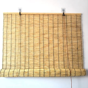 Natural Reed Roller Curtain Corded/Cordless Sun Shade Blinds Ventilated Privacy Screen for Garden Balcony Home Renovatio